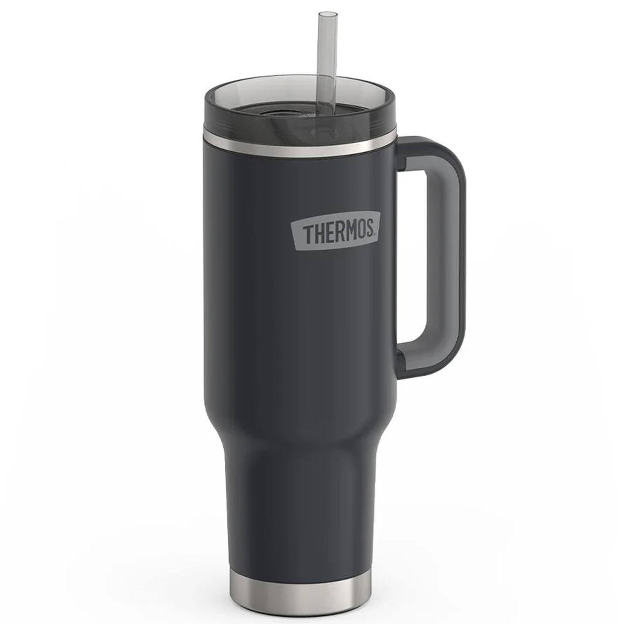 Alt View 1. Thermos - Thermos 40 oz Stainless Steel Cup Holder Mug w/ Straw - Granite - Granite.