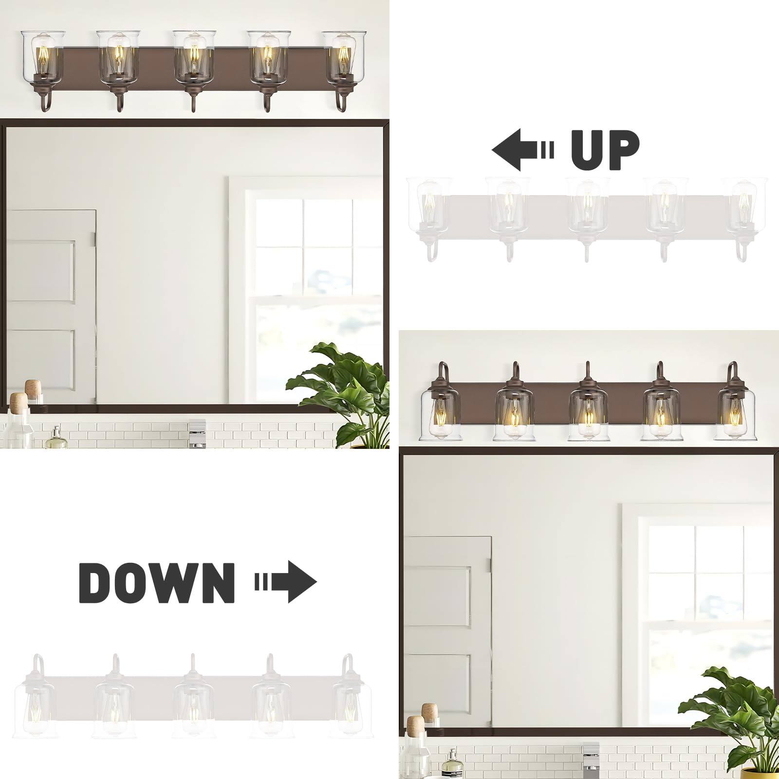 Back. Dazzling Pops - Modern Vanity Light Fixture Bathroom Fixtures Wall Mount With Clear Glass Oil Rubbed Bronze Finish Zslb w Orb - Gold 5-Light.