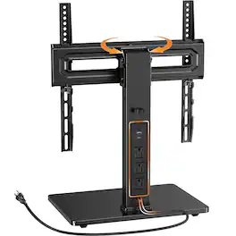 Perlesmith - Universal Tabletop TV Stand with Swivel, Built in Power & USB Ports for 32–65 Inch TVs up to 88lbs - Black