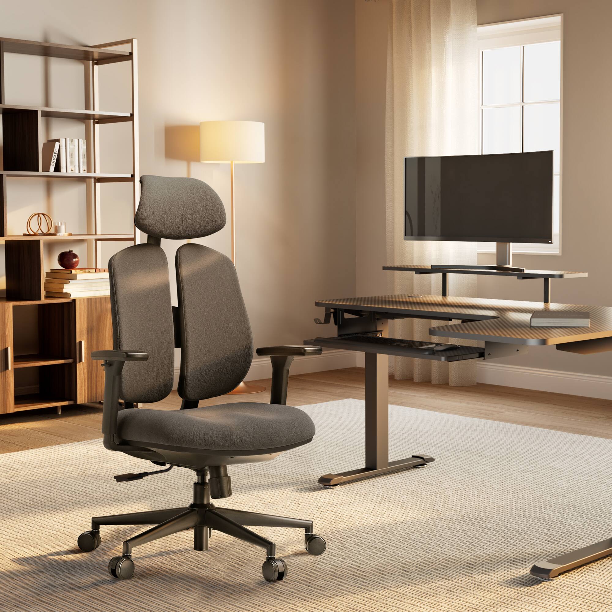 Alt View 2. Eureka Ergonomic - Dual Backrests Ergonomic Adjustable Office Chair - Dark Grey.
