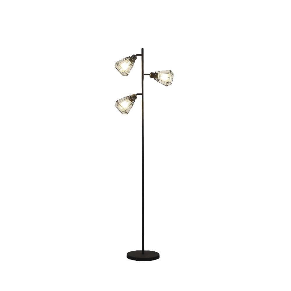 Hivvago - 66 Inch Metal Three Light Tree Floor Lamp With Metal Cage Shade - Black