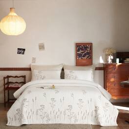 MarCielo - 3 Piece Cotton Floral Embroidered Quilt Bedspread Set - White