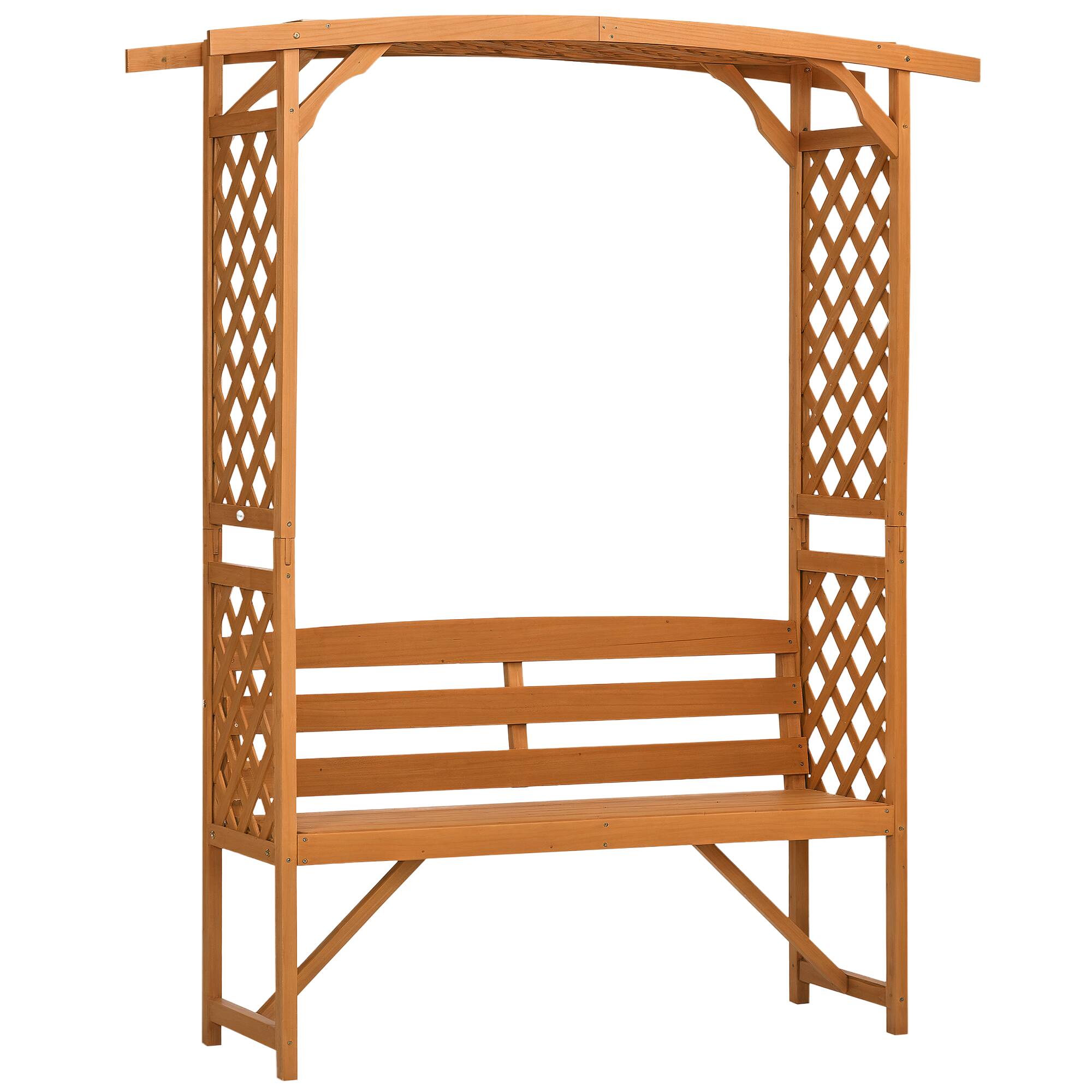 Front. Outsunny - Patio Garden Bench Arbor Arch with Pergola and 2 Trellises, 3 Seat Natural Wooden Outdoor Bench for Climbing Plants - Brown.