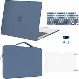 mosiso - 5in1 Kit for MacBook Air 13-Inch M5 M4 M3 M2 2022-2026, Hard Shell&Sleeve Bag&Keyboard Skin&Webcam Cover&Screen Film - Steel Blue