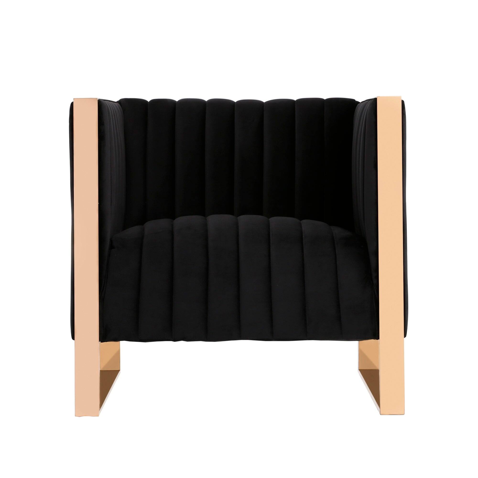 Back. Manhattan Comfort - Trillium Mid-Century Modern Velvet Lounge Chair - Black.