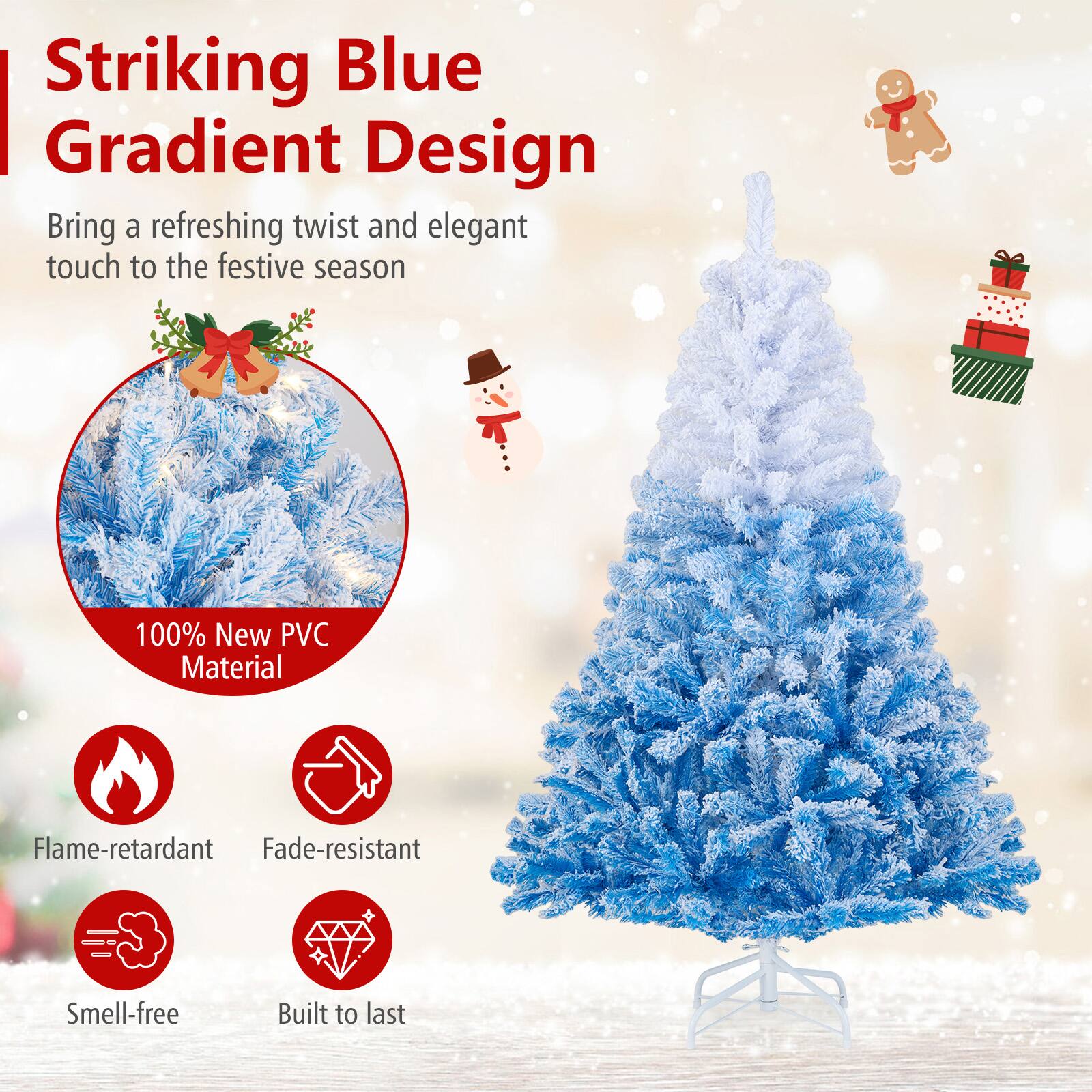 Striking Blue Gradient Design

Bring a refreshing twist and elegant touch to the festive season

100% New PVC Material

- Flame-retardant
- Fade-resistant
- Smell-free
- Built to last