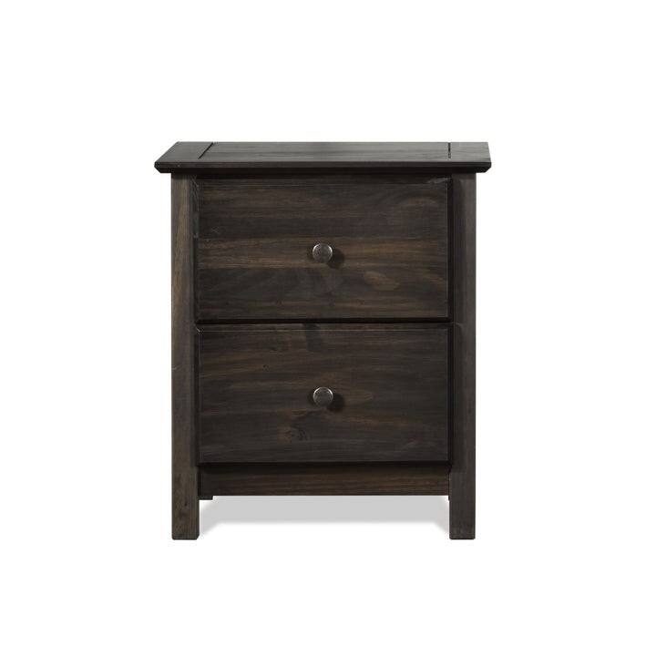 Angle. Hivvago - Hivvago Farmhouse Solid Pine Wood 2 Drawer Nightstand - Dark Brown.