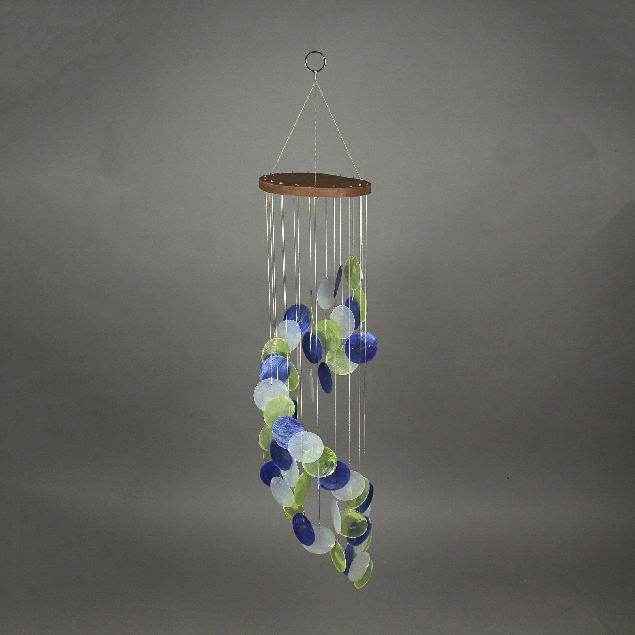 Alt View 3. J.D. Yeatts - Blue Green and White Capiz Shell Wind Chime 29 Inches Long - Multicolored.