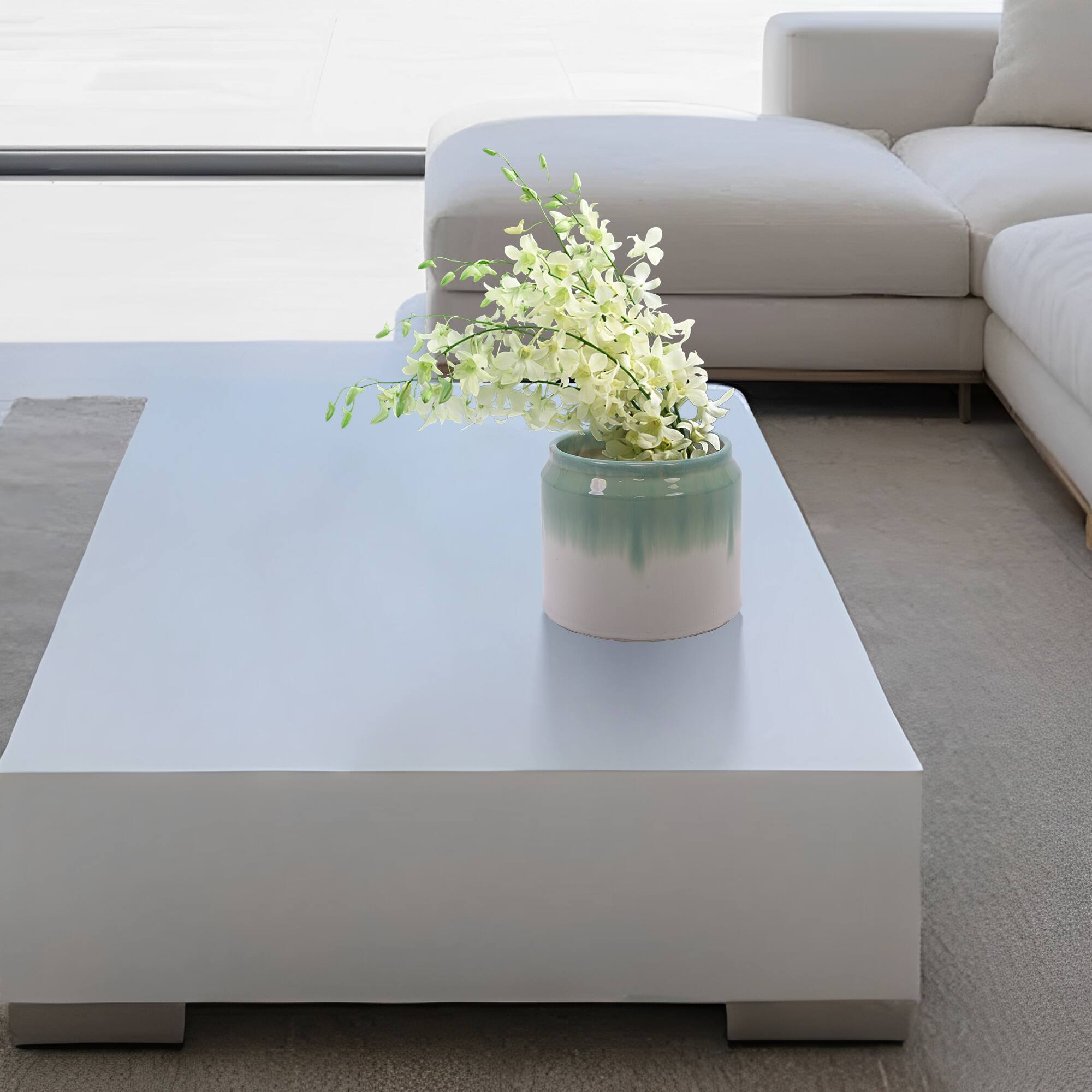 Alt View 2. Loheer - Loheer Ceramic Planter Set Handmade Set of Two Green White Ombre Shelf Tabletop Indoor Outdoor Pots.