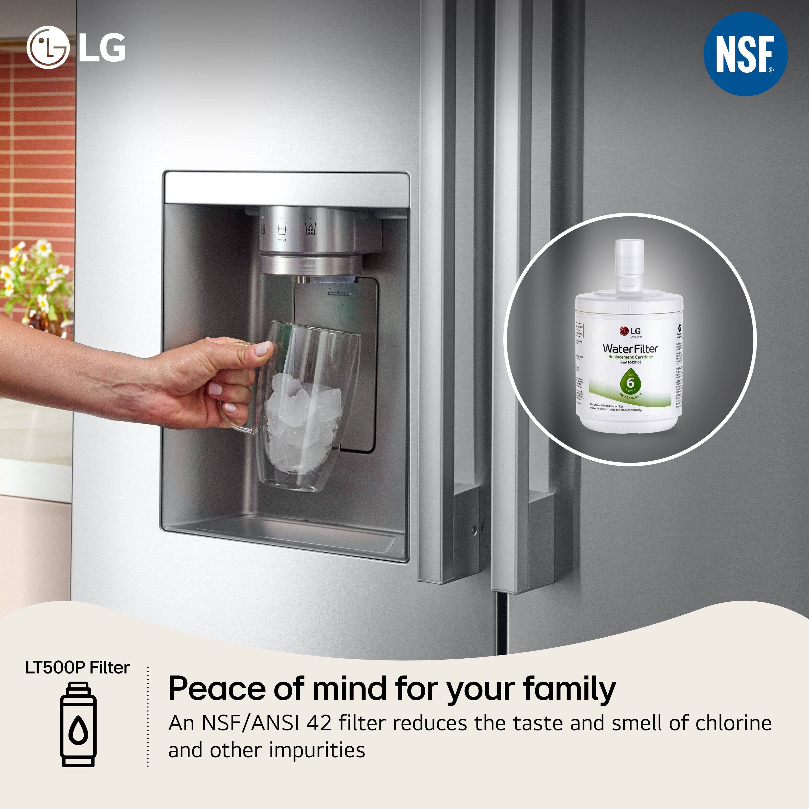 LG NSF, LG I Water Filter - LT500P Filter, Peace of mind for your family, An NSF/ANSI 42 filter reduces the taste and smell of chlorine and other impurities