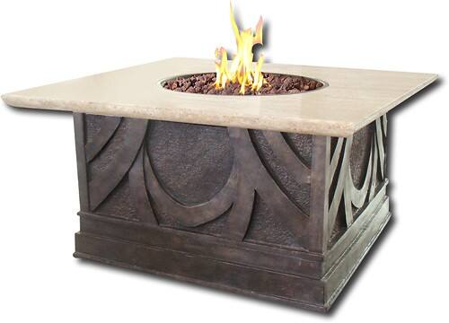 Angle Standard. Bond - Havana Tumbled Marble Fire Table - Tan/Walnut.