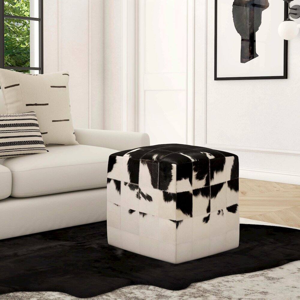 Alt View 4. Butler Specialty - Victorian Hair on Hide Cube Ottoman - Black And White.
