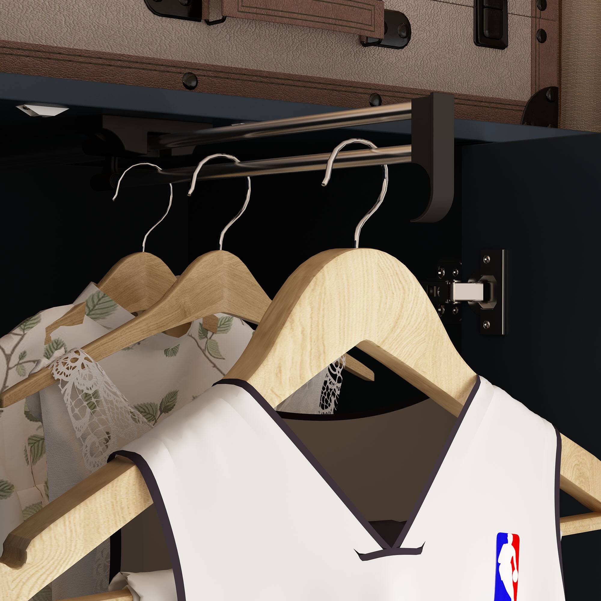 Alt View 2. FUFU&GAGA - Small Wardrobe with Mirror for Bedroom Compact Closet with Hanging Rod, Drawer & Open Shelf Space-Saving Storage Cabinet - Dark Blue.