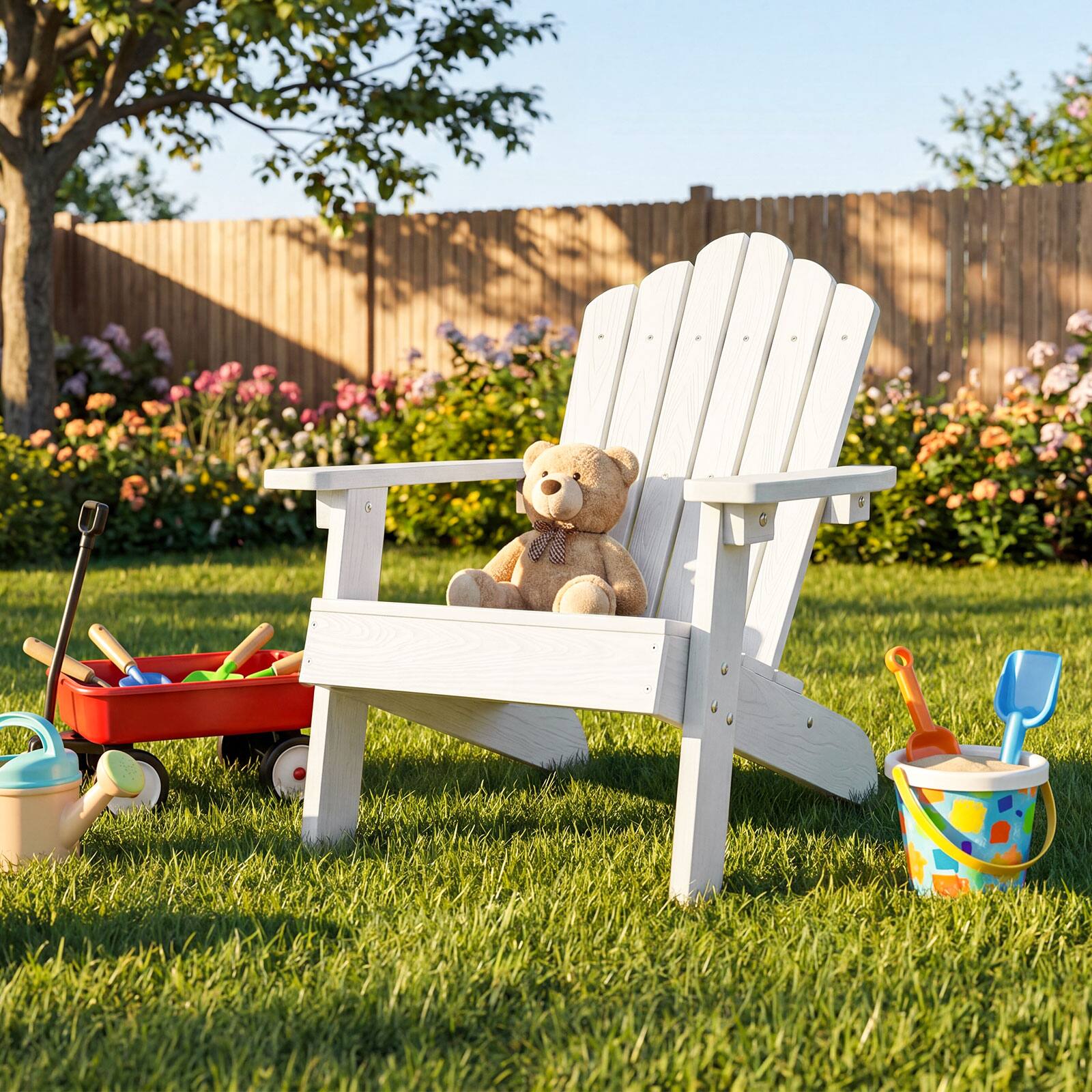 Alt View 1. Costway - Costway Kids Adirondack Chair, All-weather Outdoor Chair for Kids with Tilted High Backrest - White.