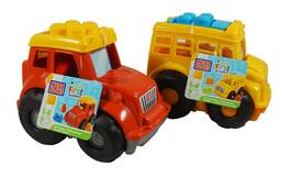 Mega Brands - Mega Bloks SET OF 2 First Builder Vehicles - Includes Lil Tractor & Lil School Bus - Multi