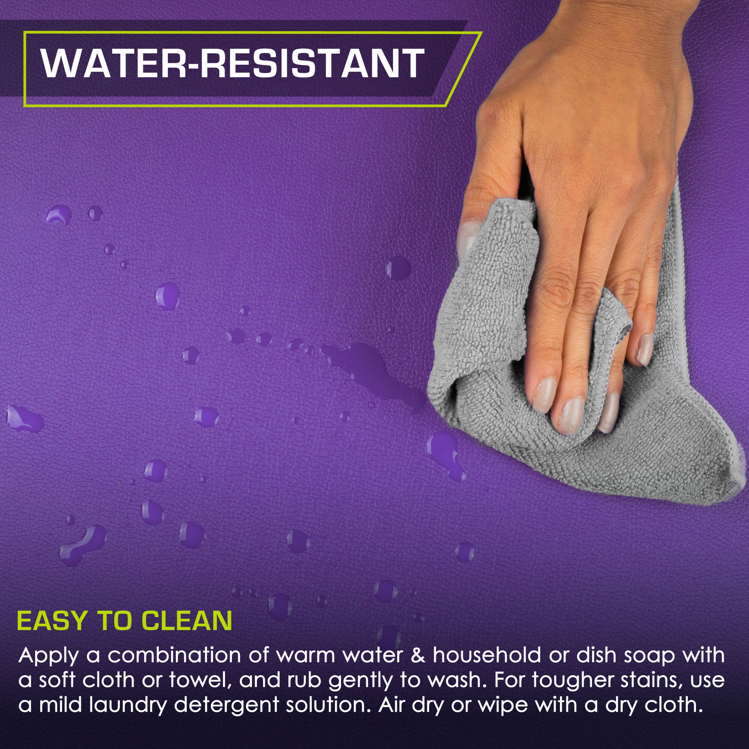 WATER-RESISTANT
EASY TO CLEAN
Apply a combination of warm water & household or dish soap with a soft cloth or towel, and rub gently to wash. For tougher stains, use a mild laundry detergent solution. Air dry or wipe with a dry cloth.