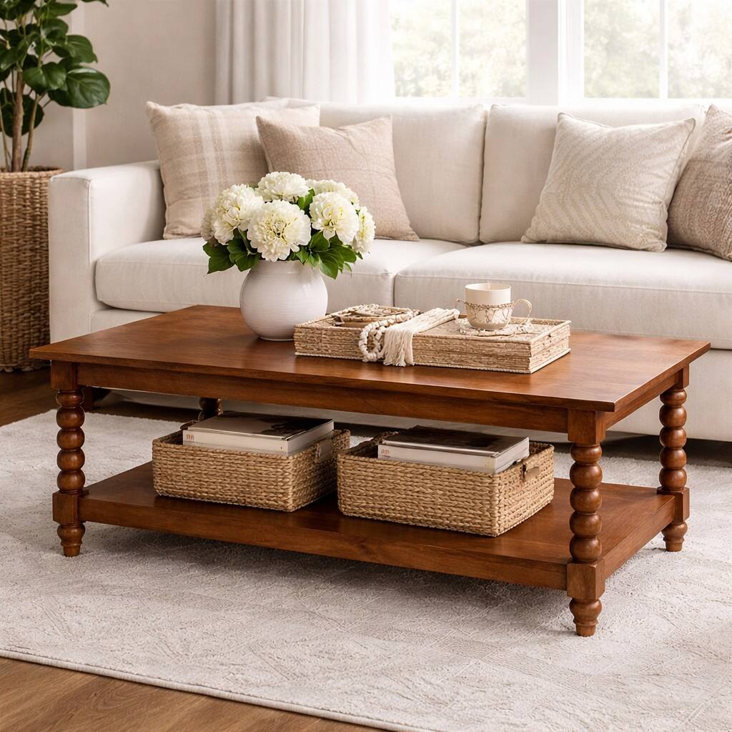 Alt View 5. Artisan Furniture - Spindle Coffee Table with Open Shelf, Brown - Brown.