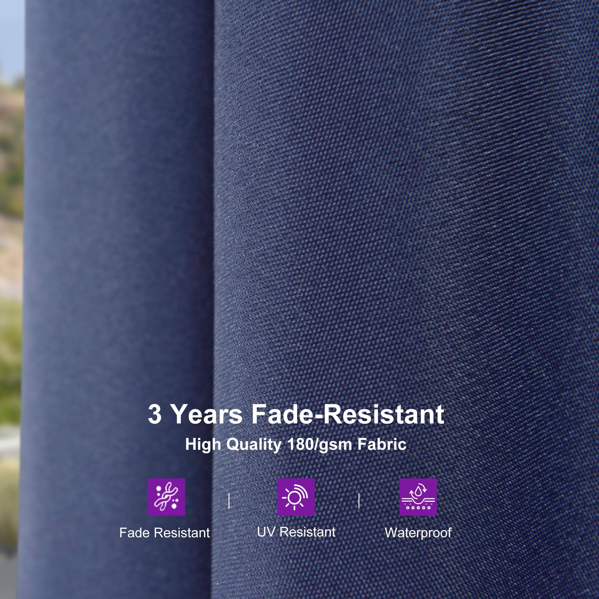 3 Years Fade-Resistant  
High Quality 180/gsm Fabric  

- Fade Resistant  
- UV Resistant  
- Waterproof