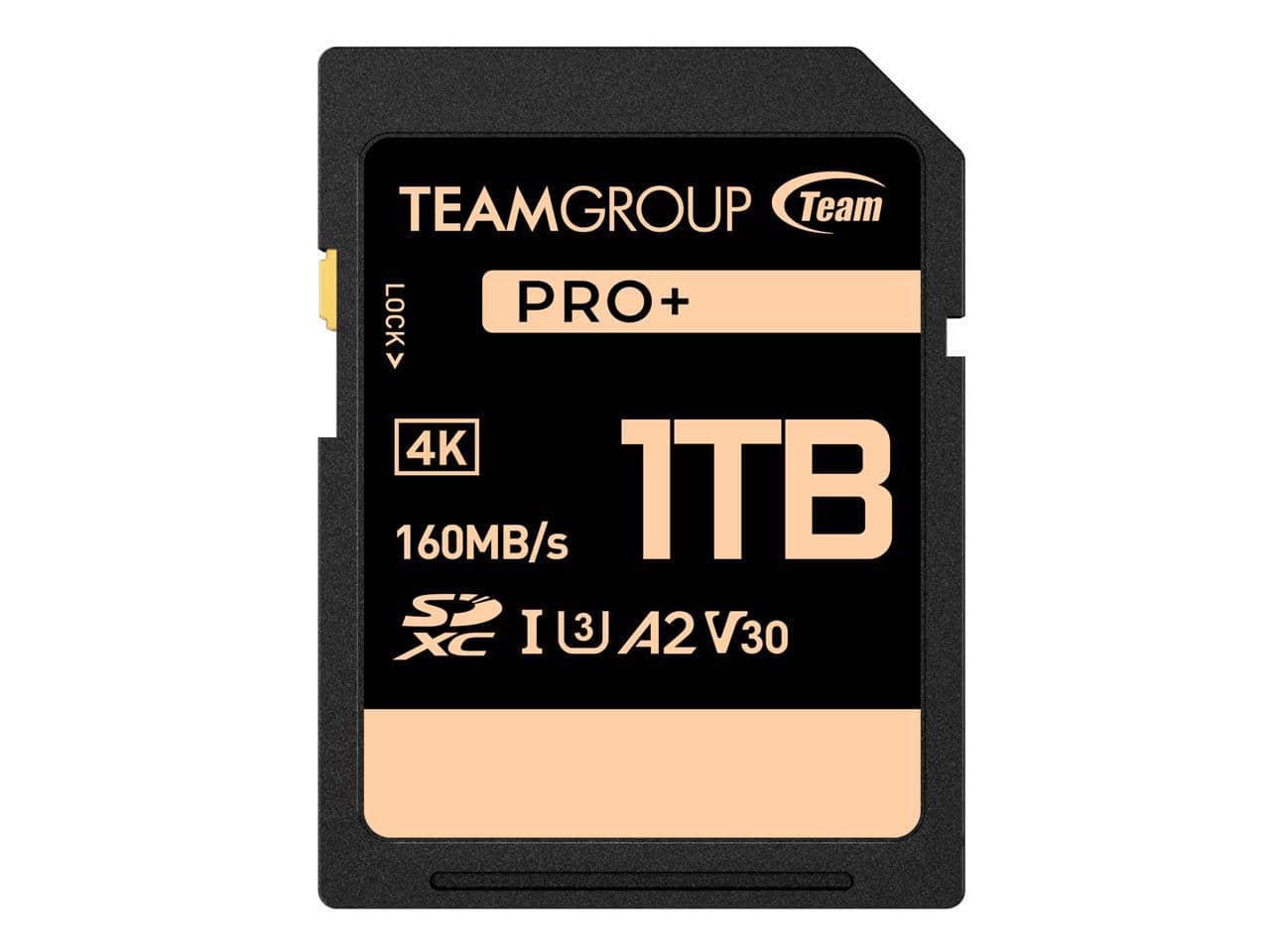 Team Group - 1TB PRO+ SDXC U3 V30 A2 4K SD Card, Read/Write Speed Up to 160/90MB/s (TPPSDX1TIA2V3001)