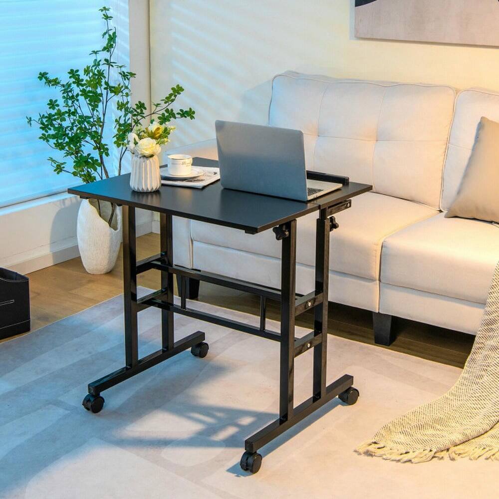 Alt View 7. Pefilos - Mobile Stand up Computer Desk with 2 Tilting Desktops-Black, Office Furniture, Portable Desk for Home & Office - Black.