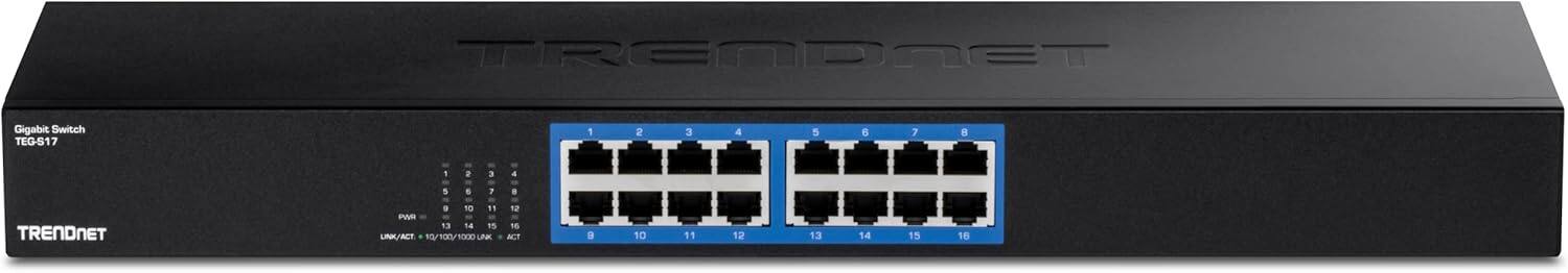 TRENDNET Gigabit Switch TEG-S17

1 2 3 4 5 6 7 8 9 10 11 12 13 14 15 16

LINK/ACT: 10/100/1000-UNK