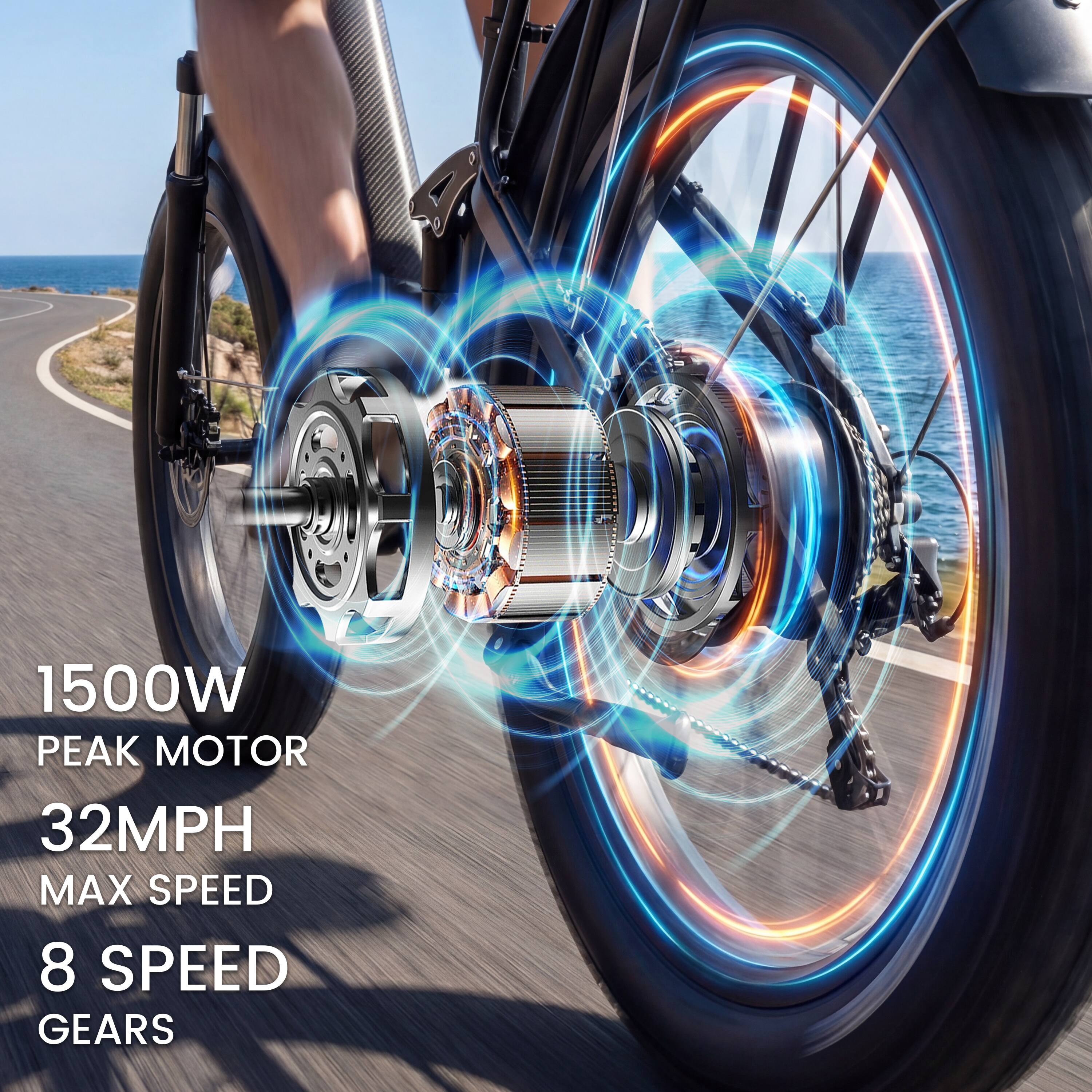 1500W PEAK MOTOR  
32MPH MAX SPEED  
8 SPEED GEARS