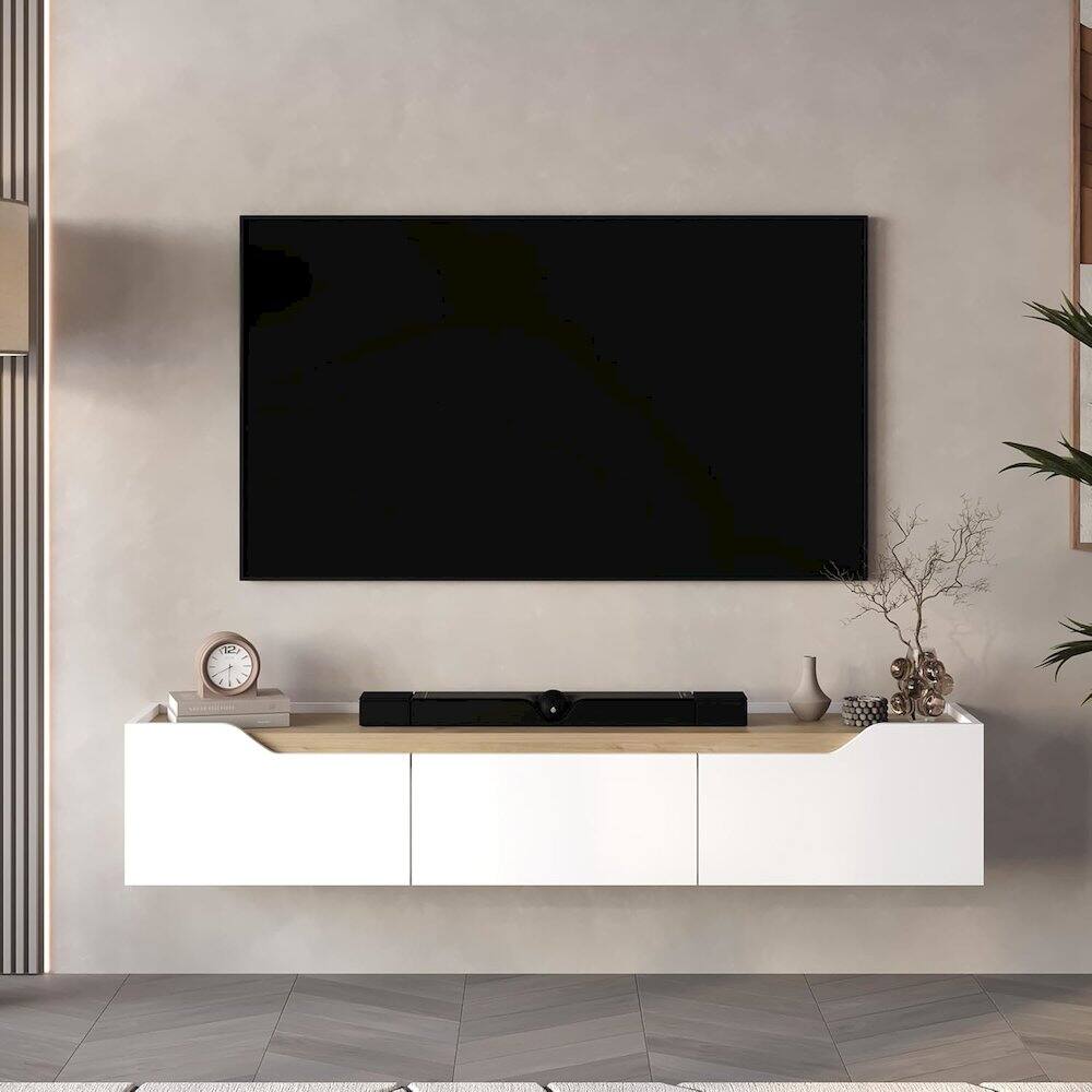 Alt View 2. Atelier Mobili - Floating TV Stand for 75 Inch TVs, Modern Entertainment Center - White.