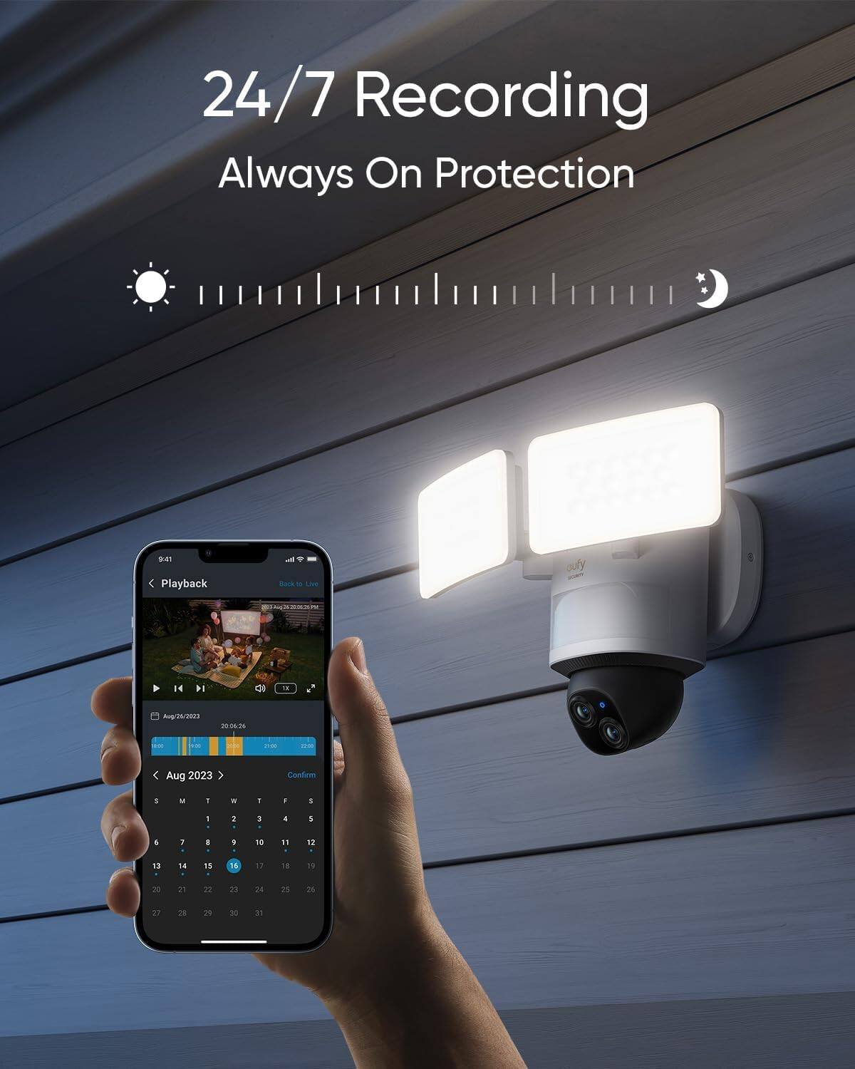 24/7 Recording Always On Protection

Playback

9:41

Aug 2023

Confirm

M T W T F S

1 2 3 4 5 6 7 8 9 10 11 12 13 14 15 16 17 18 19 20 21 22 23 24 25 26 27 28 29 30 31