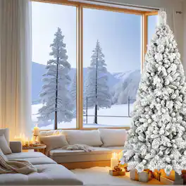 Resenkos - Artificial 7.5ft Flock LED-lit Christmas Tree with 1252PVC/Hard Needle Mixed Branch Tips - White