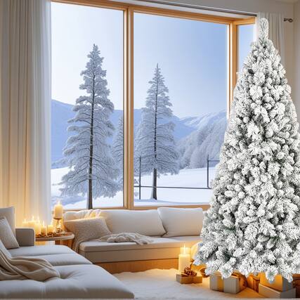 Front. Resenkos - Resenkos Artificial 7.5ft Flock LED-lit Christmas Tree with 1252PVC/Hard Needle Mixed Branch Tips - White.