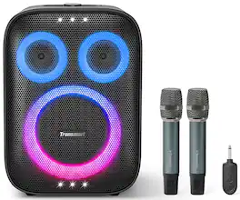 Tronsmart - Halo 210 140W Portable Wireless Party Speaker w/ RGB Lights, Karaoke, AI Vocal Removal, Powerful Sound & Deep Bass, 18H - Black-2 Wireless Microphones
