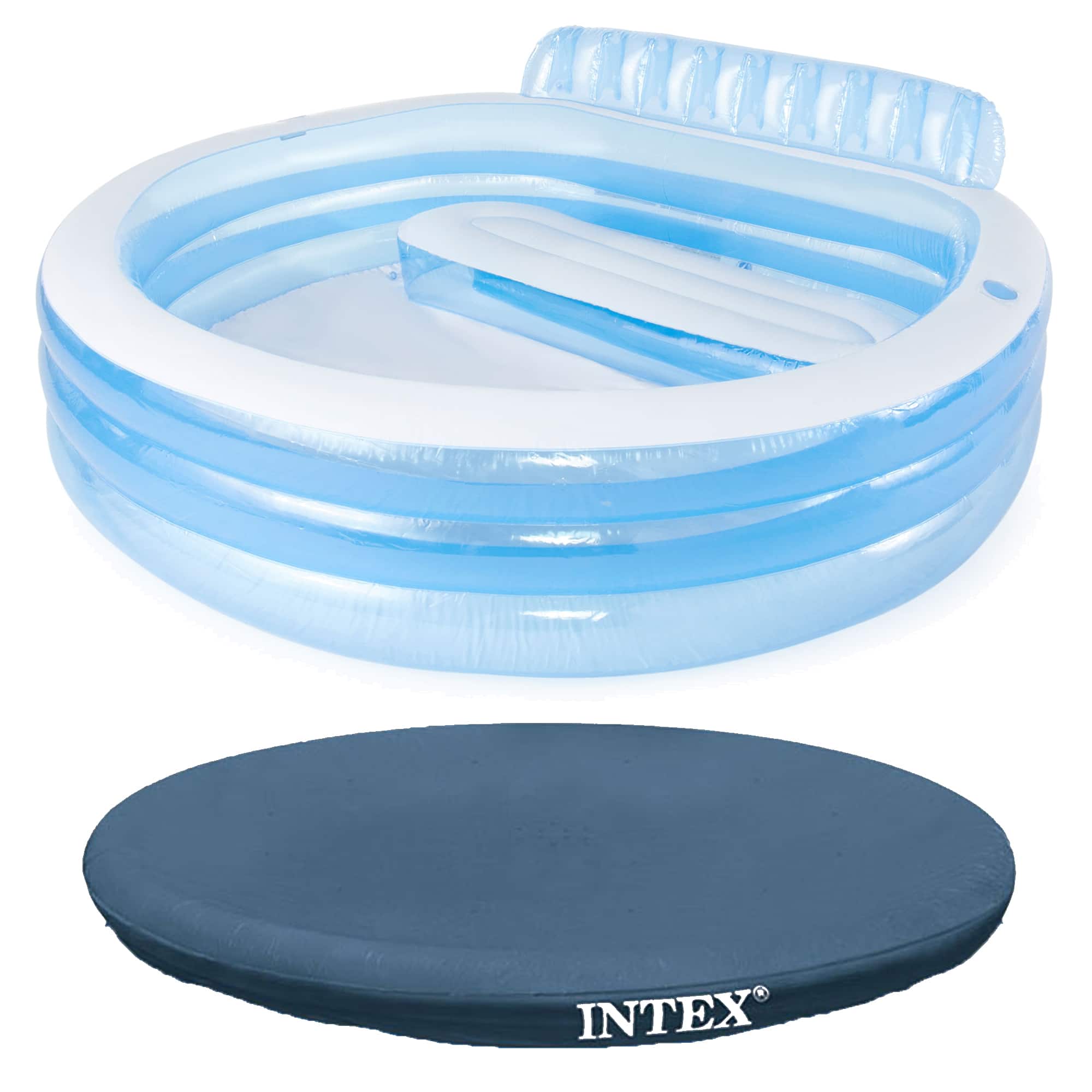 Intex - Swim Center Round Inflatable Outdoor Swimming Lounge Pool with Pool Cover - Blue