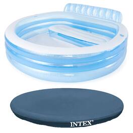 Intex - Swim Center Round Inflatable Outdoor Swimming Lounge Pool with Pool Cover - Blue