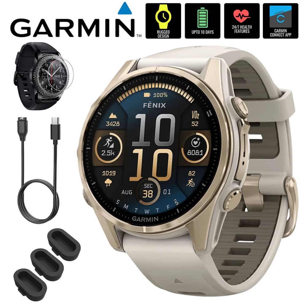 Garmin - Fenix 8 43mm Smartwatch, AMOLED, Sapphire, Soft Gold + Accessories Bundle - Soft Gold - (2024)