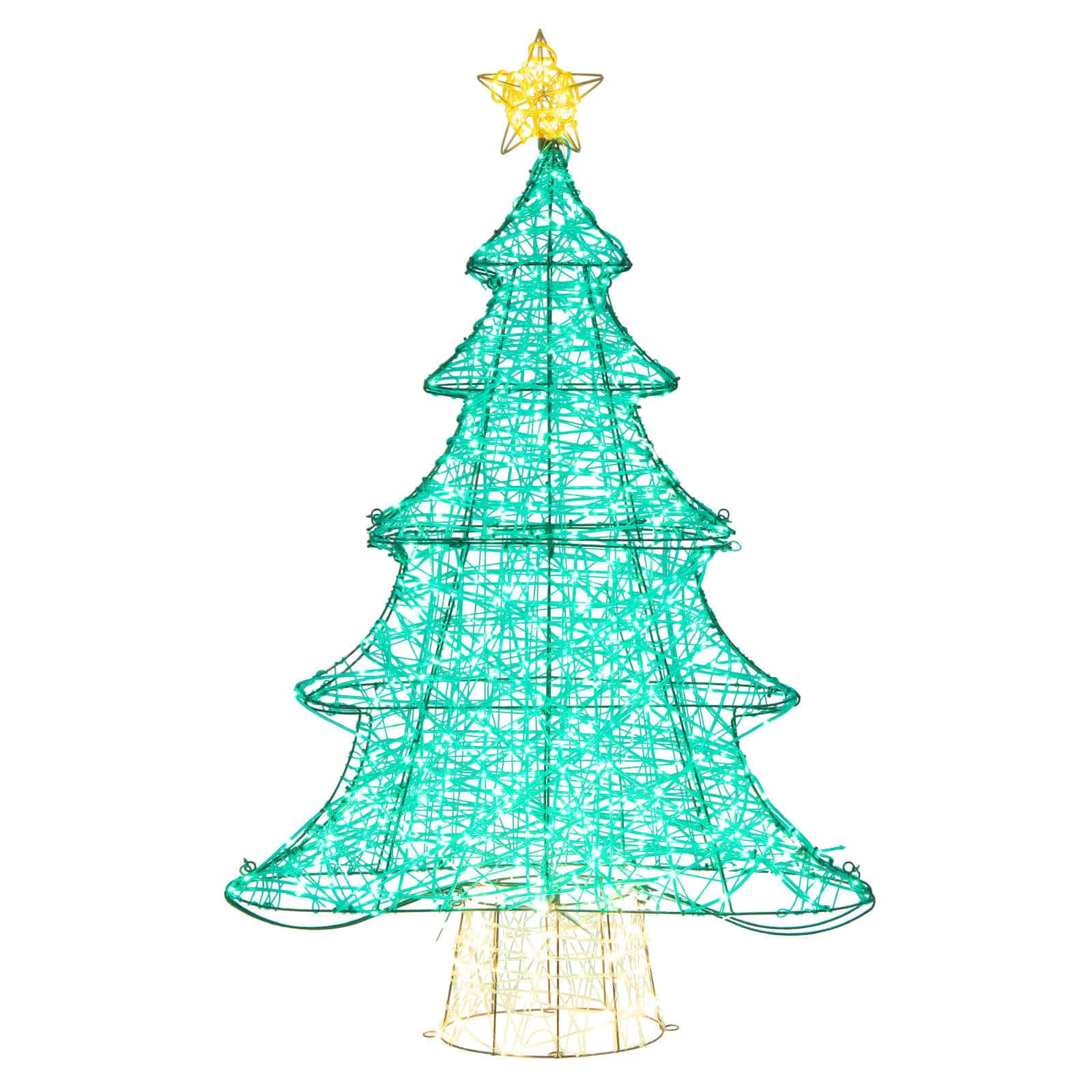 Costway - 4FT Pre-lit Artificial Christmas Tree Decor with 520 LED Lights - Green / Yellow