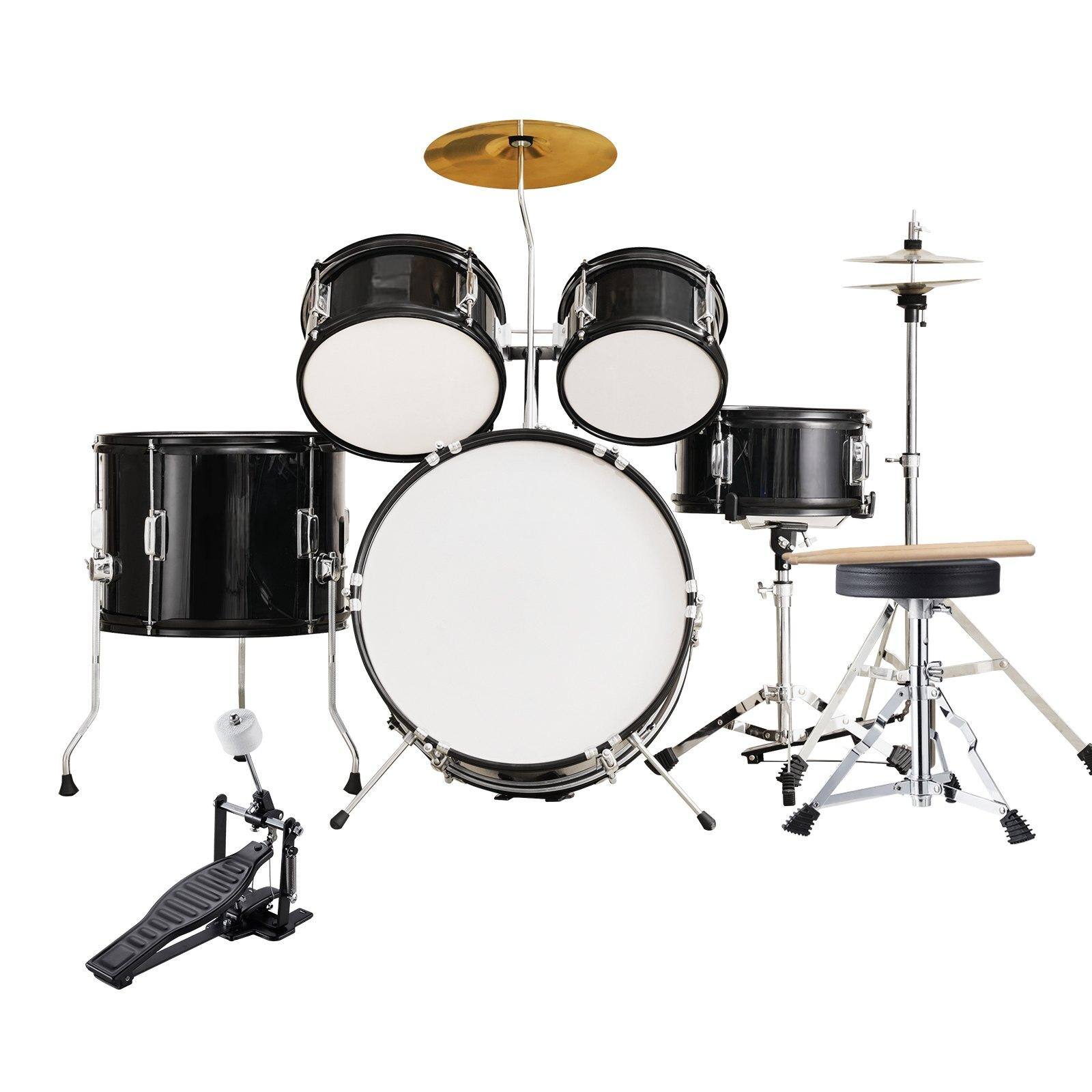 Alt View 10. Glintex - Electric Drum Set 5-Piece 16in Full Beginner Drum Kit with Bass Toms Snare Floor Drum Cymbal Pedal and Drumsticks - Black.