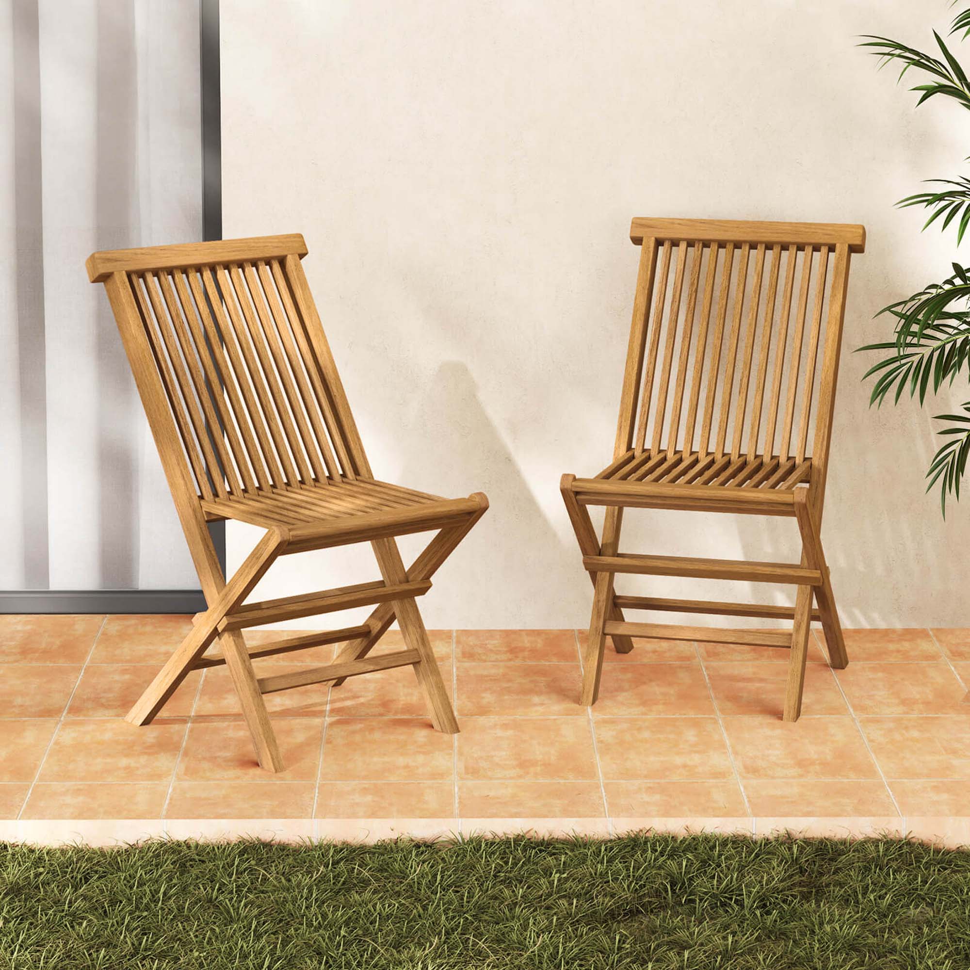 Alt View 4. Costway - Costway Patio Chairs Set of 4 with Slatted Seat & Backrest No Assembly Needed for Poolside - Natural.