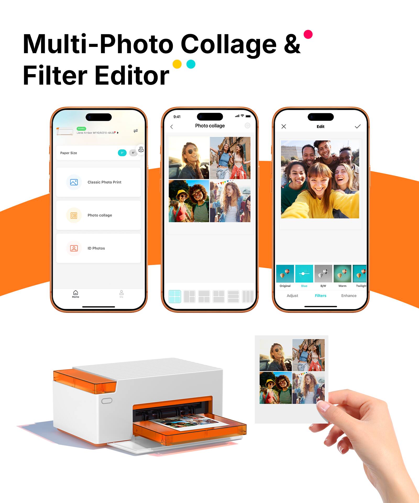 Multi-Photo Collage & Filter Editor

- CAEAR Photo collage
- Edit iaper Size Classic Photo Print
- Photo collage
- 1 Photos
- ripinal
- eW
- Twitgh
- Adjust
- Filters
- Enhance