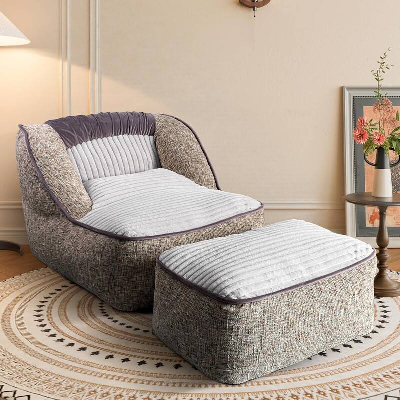 wowmax - Plush Recliner Chair with Footrest, Comfortable Lounger & Single Seater Sofa for Bedroom, Living Room, Apartment - Beige