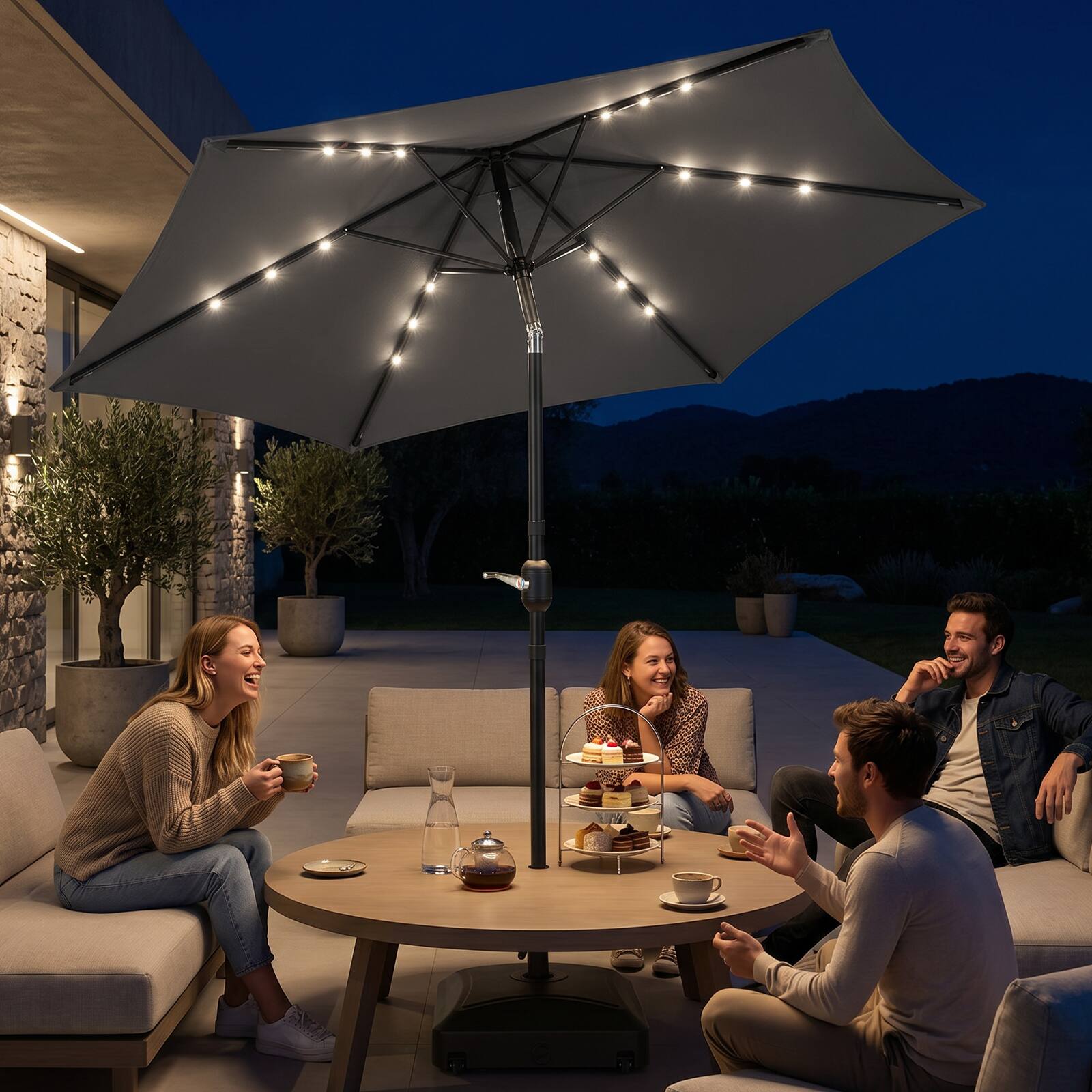 Left. Winado - Patio Umbrella with Solar Lights, Outdoor Umbrella with Push Button Tilt and Crank, Umbrella Outdoor Patio.