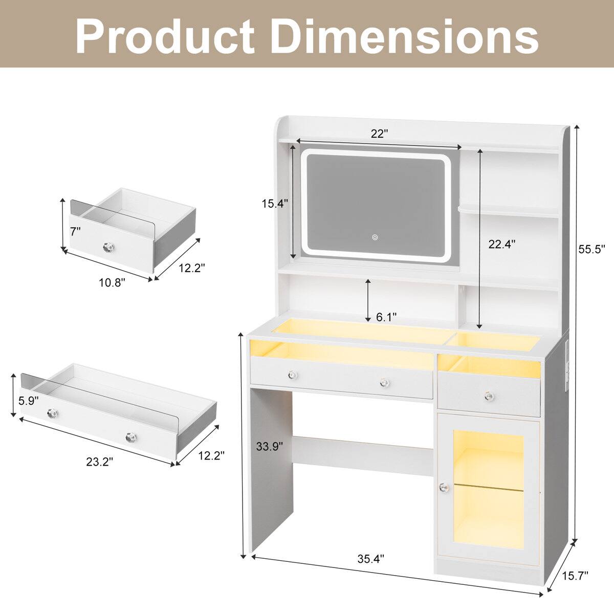 Product Dimensions: 22" x 15.4" x 7" x 10.8" x 12.2" x 22.4" x 55.5" x 6.1" x 5.9" x 23.2" x 12.2" x 33.9" x 35.4" x 15.7"
