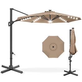 Best Choice Products - 10ft 360-Degree Solar LED Lit Cantilever Patio Umbrella, Outdoor Hanging Shade - Tan