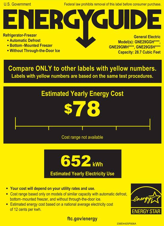 Energy Guide. GE - 28.5 Cu. Ft. French Door Refrigerator - Slate.