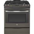 GE - 5.6 Cu. Ft. Self-Cleaning Slide-In Gas Convection Range - Slate - Larger Front