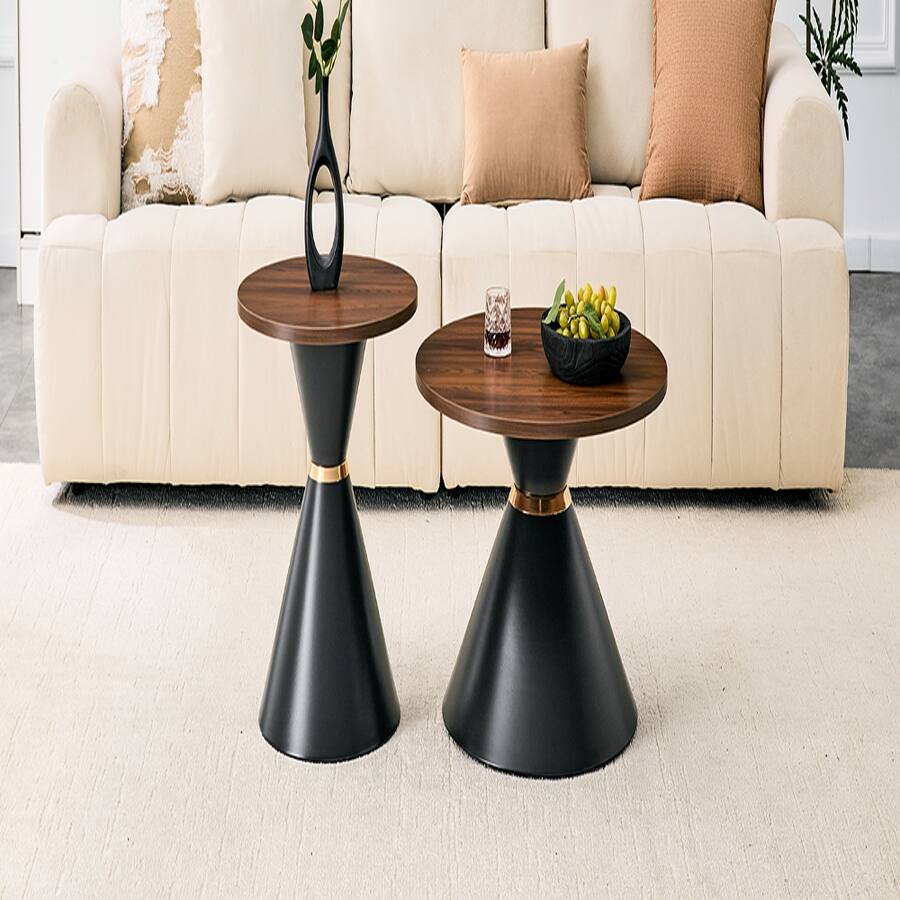 Round Table Base Only Loheer 2 Piece Round Coffee Table Set Walnut Black Metal Base Walnut ...