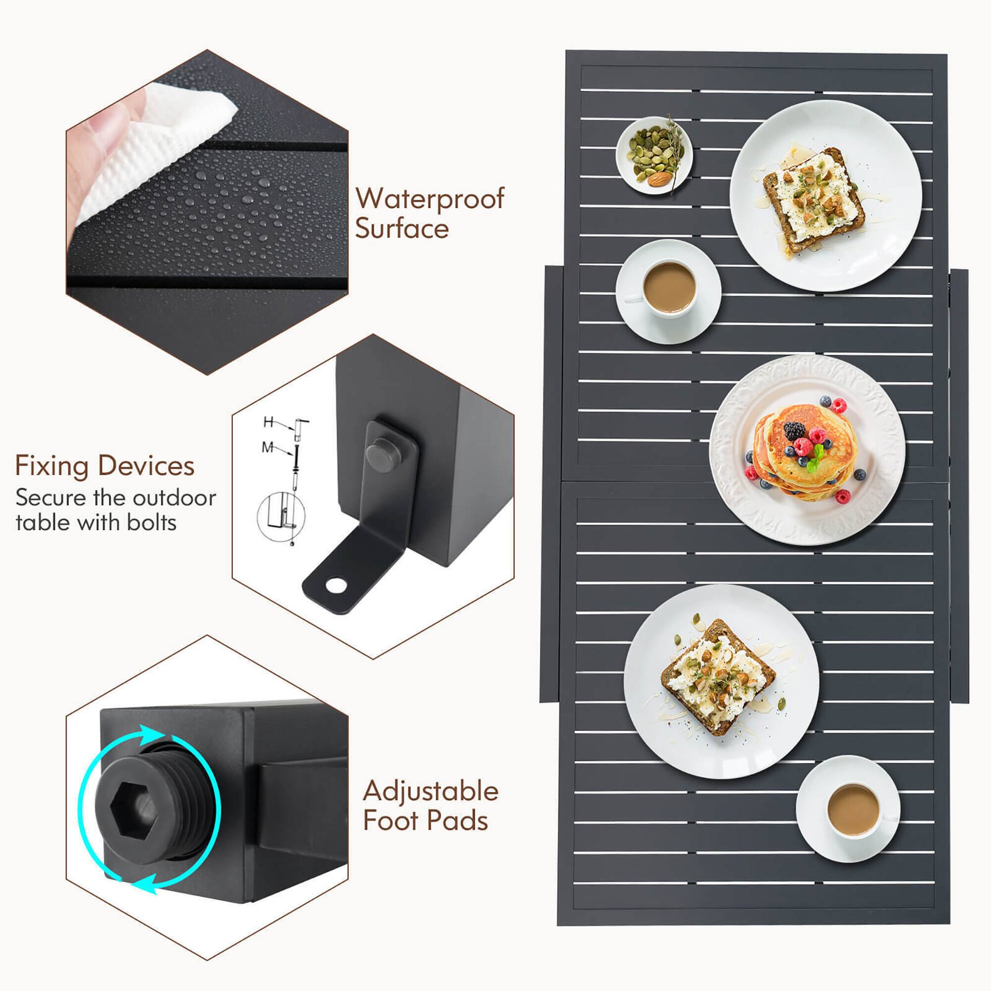 Waterproof Surface

Fixing Devices
Secure the outdoor table with bolts

Adjustable Foot Pads