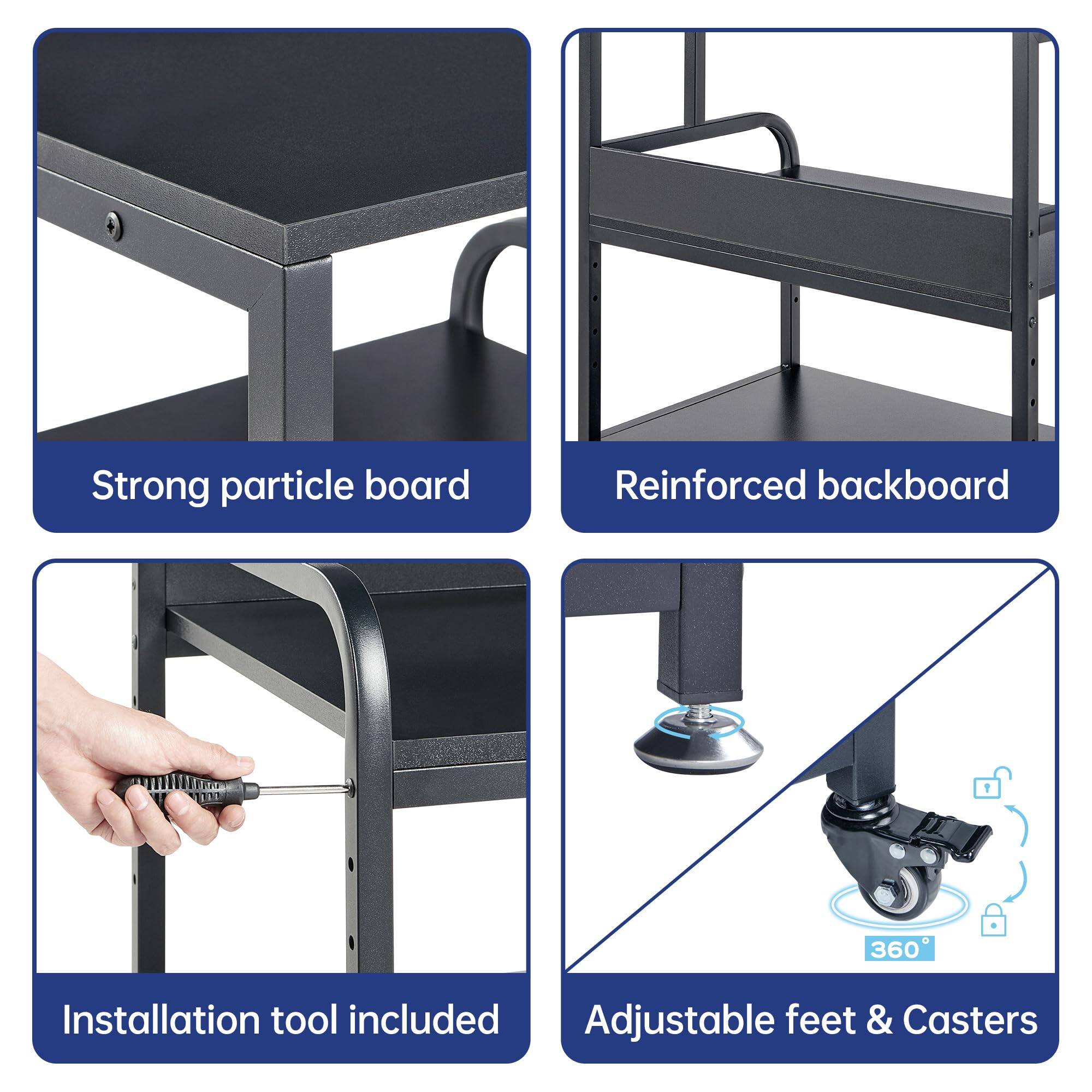 - Strong particle board
- Reinforced backboard
- Installation tool included
- Adjustable feet & Casters