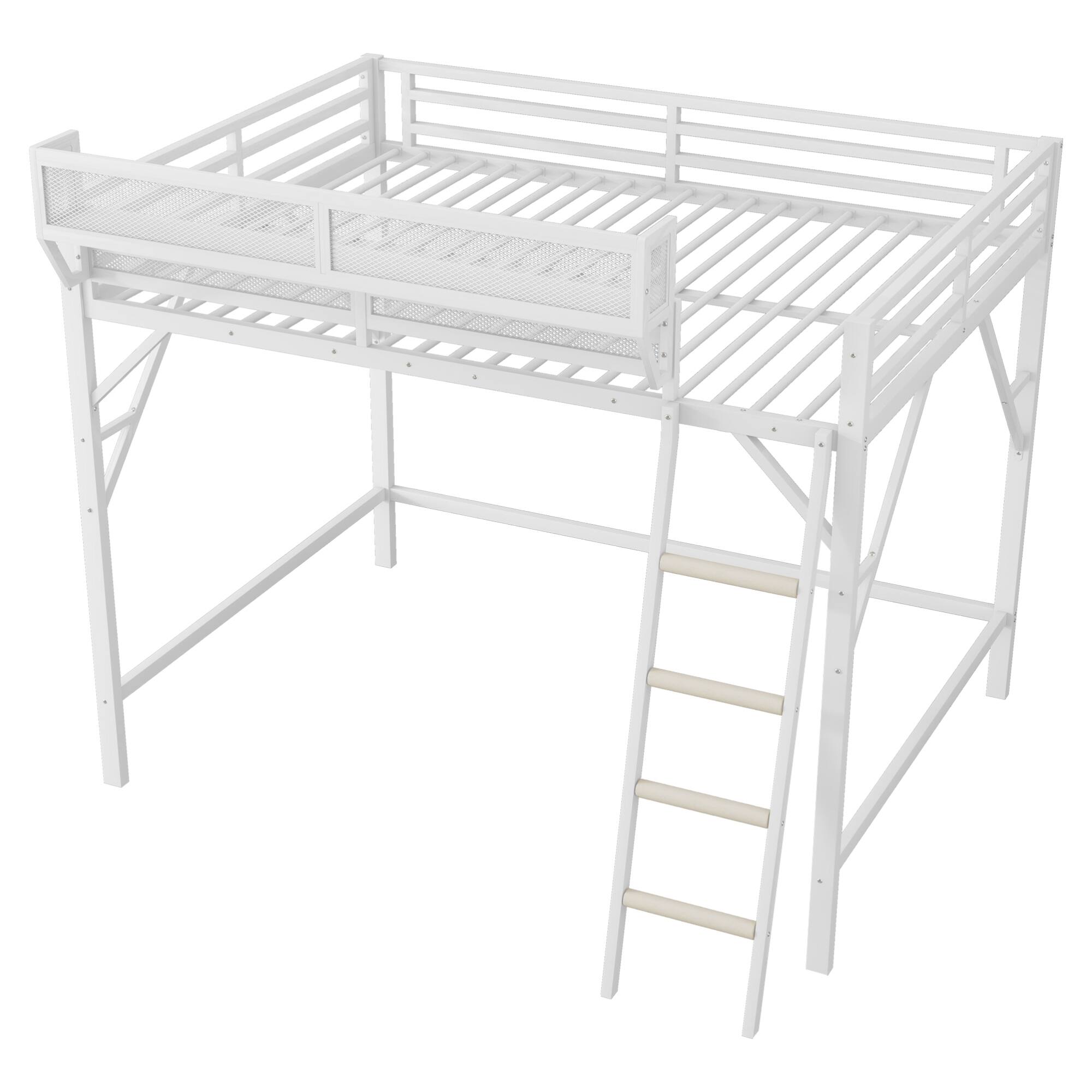 Alt View 6. GOODSILO - Queen Size Metal Loft Bed with Storage Shelves and Ladder for Kids and Teens - White.