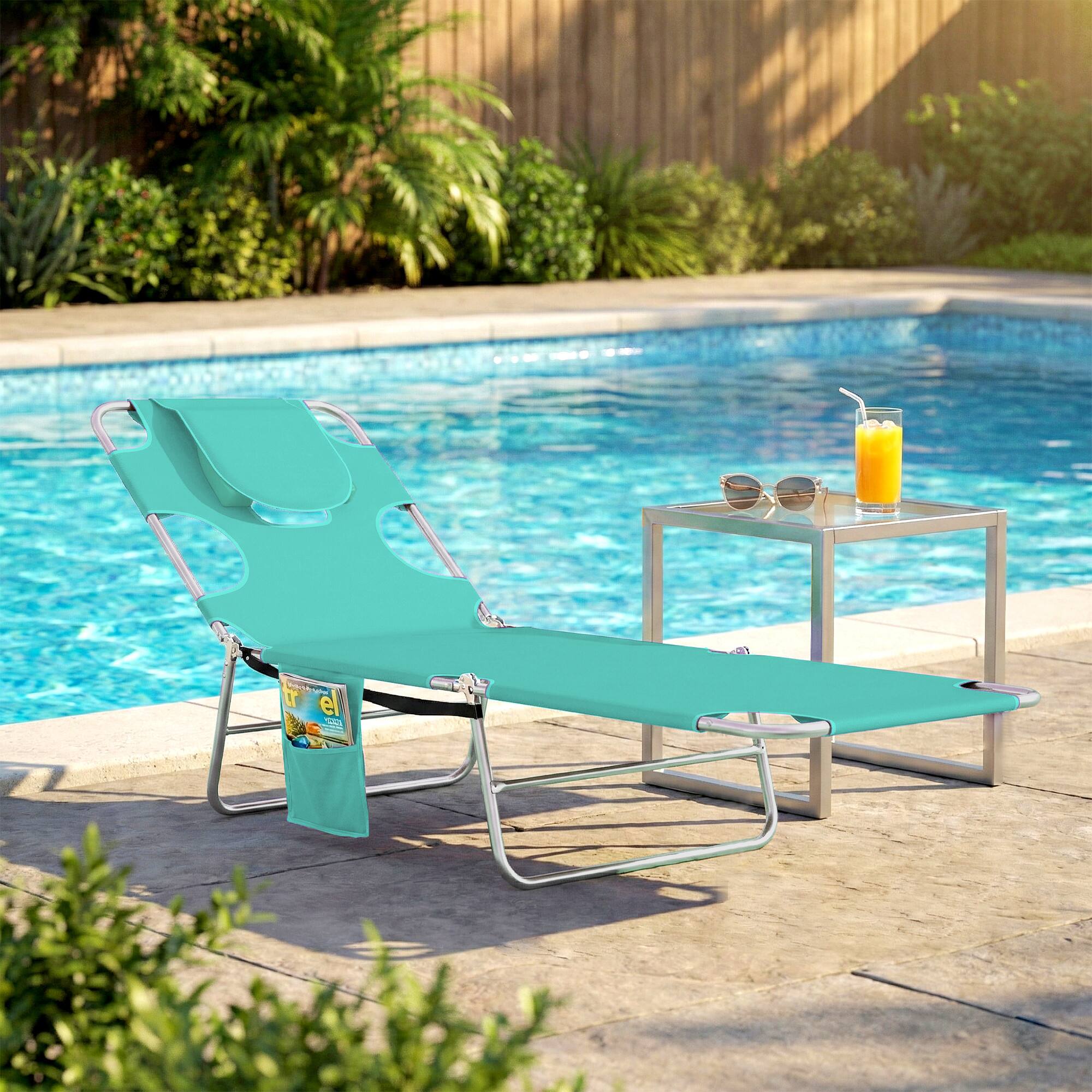 Alt View 1. Outsunny - Chair with Face Hole, 5-Level Adjustable Outdoor Chaise Lounge Chair with Pillow for Beach, Pool - Light Green.