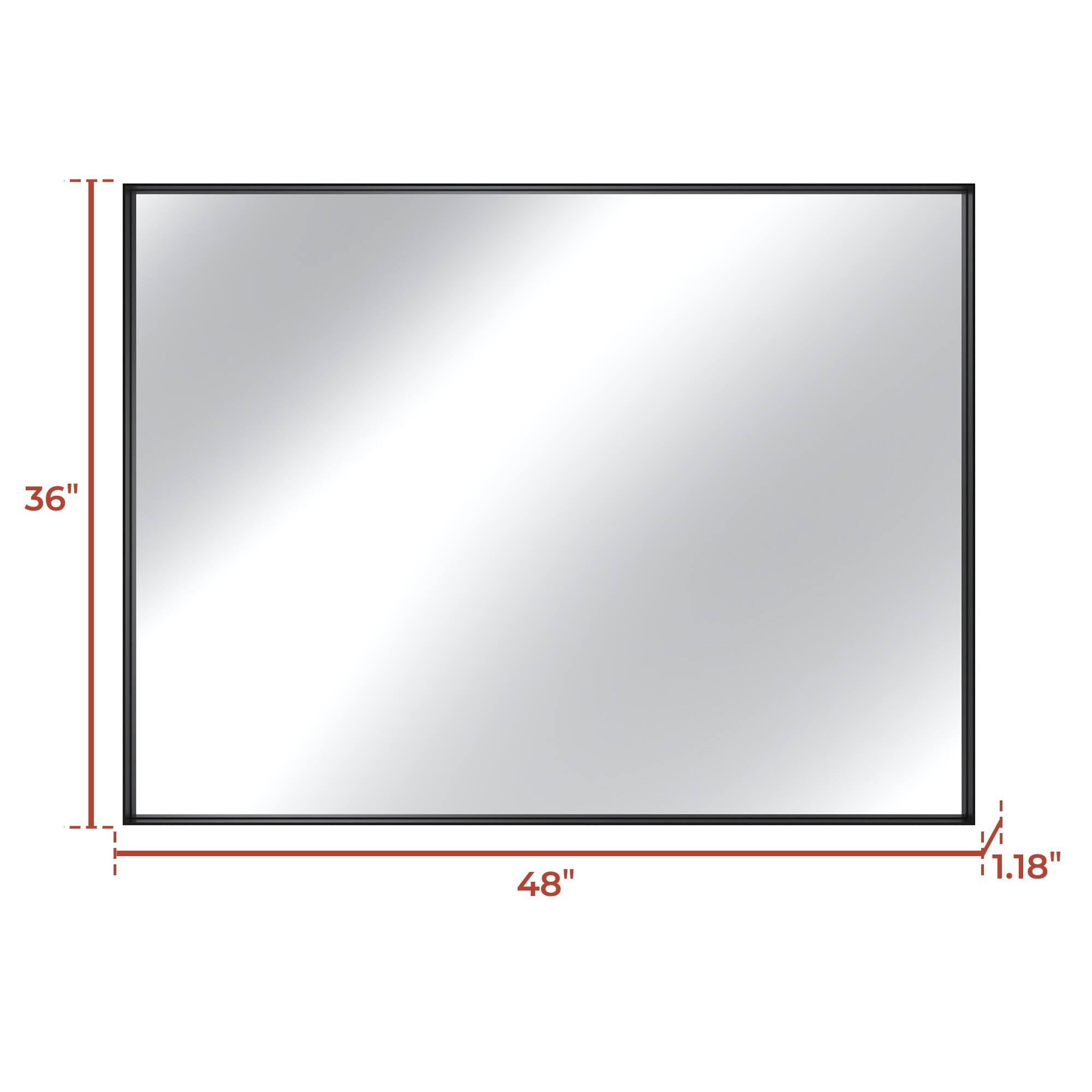Boyel Living - 36 x 48 in Rectangle Square Right-Angle Mirror with Matte Black Aluminum Frame